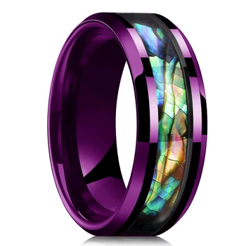 Модные мужские кольца из титановой стали фиолетового цвета, инкрустированные разноцветной раковиной морского ушка, кольца из нержавеющей стали для мужчин, обручальные кольца, ювелирные изделия