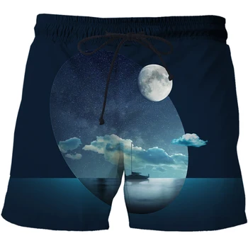 Модные мужские пляжные брюки с рисунком ночного неба в европейском и американском стиле, индивидуальный приморский 3D купальник, мужская удобная форма для фитнеса