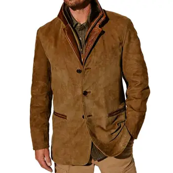 Мужская куртка в стиле Ретро Пэчворк с Однобортным кардиганом из Плотного Плюша на зиму