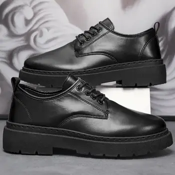 Мужская черная деловая модная обувь, мужская повседневная кожаная обувь, мужские ботинки Martin, Британские мужские свадебные туфли, Дышащая обувь
