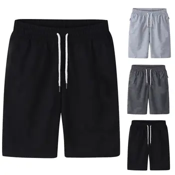 Мужские короткие брюки с карманами, летняя спортивная одежда, пляжные шорты с завязками, тонкие брюки из мягкого хлопка, свободные спортивные брюки