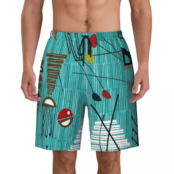 Мужские плавки с абстрактным геометрическим принтом середины века, Быстросохнущая пляжная одежда, пляжные пляжные шорты Geometry Boardshorts