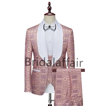 Мужские смокинги из жаккарда с цветочным рисунком, свадебные Приталенные куртки с жилетными брюками, мужской костюм из 3 предметов