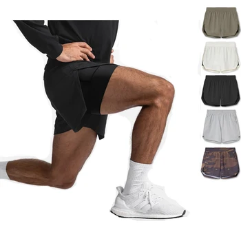 Мужские шорты для фитнеса из двух частей, сетчатые эластичные шорты для американского тренажерного зала, бодибилдинга, 2 В 1, летние тренировочные нейлоновые тренировочные короткие штаны