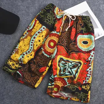 Мужские шорты Удобные короткие брюки с тонким шнурком Уникальный Ретро принт Мужские пляжные шорты