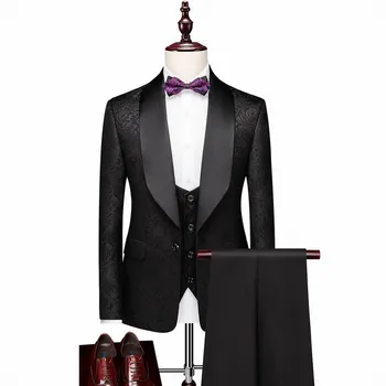 Мужской костюм из 3 предметов, смокинг с лацканами на одной пуговице, для выпускного вечера, официальных мероприятий, свадьбы, деловой пиджак жениха, брюки для девочек