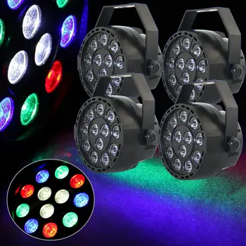 Набор из 4 Сценических Светильников 15 Вт LED RGB Flat PAR Light DMX Stage Lighting 7 Каналов Управления LED Disco Ball Party Lighting Far