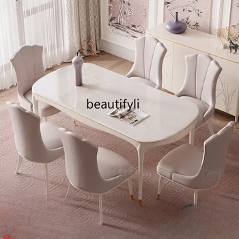 Набор обеденных столов и стульев Junzhu Во Французском Китайском стиле Роскошный обеденный стол, набор обеденных столов на 6 стульев, набор мебели для обеденного стола