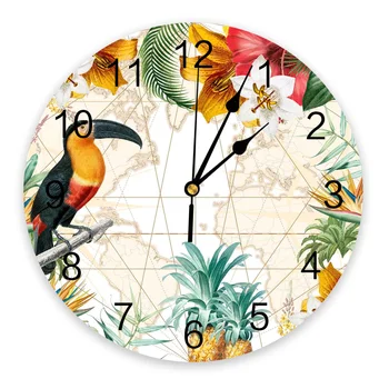 Настенные часы с цветами Тукана, тропическими растениями и ананасом, современный дизайн, декор для гостиной, настенные часы, домашний декор, настенные цифровые часы