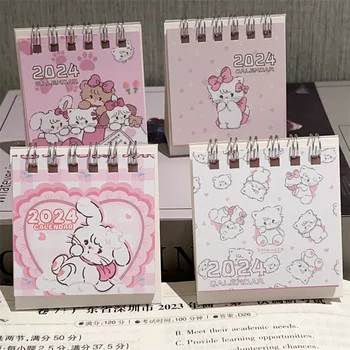 Настольный календарь Kawaii на 2024 год с милыми мультяшными животными, мини-настольный календарь с катушкой для заметок, ежедневник, настольный блокнот, календарь