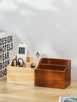 Настольный Органайзер в стиле Ретро, Деревянный ящик для хранения, Держатель для ручек с дистанционным управлением, контейнер для ювелирных изделий с 2 сетками