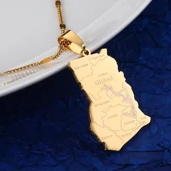 Нержавеющая Сталь Золотой Цвет Карта Ганы Кулон Ожерелья Модные Ганские Женщины Шарм Ювелирные Изделия