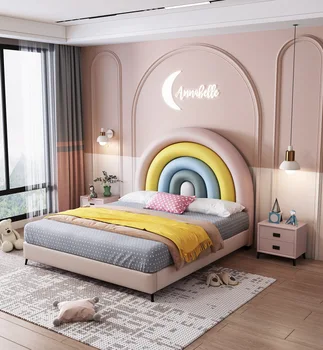 Новая детская кровать для мальчика и девочки кожаная кровать тканевая мягкая кровать подростковая односпальная корейская кровать princess rainbow bed