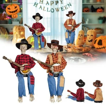 Новые анимированные скелеты банджо на Хэллоуин, подарки в ночь ужасов-Забавный люминесцентный анимированный дуэльный скелет банджо для декора Хэллоуина