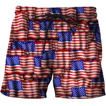 Новые летние мужские пляжные шорты с 3D принтом Национального флага США и Великобритании, Повседневные короткие брюки, Быстросохнущие шорты Cool Ice, плавки