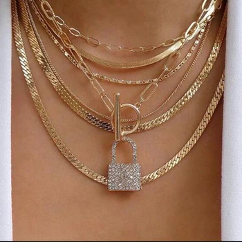 Новые ожерелья-цепочки со змеиным замком золотого цвета Для женщин, Многоуровневые женские роскошные хрустальные ожерелья с Т-образной пряжкой, ювелирные изделия