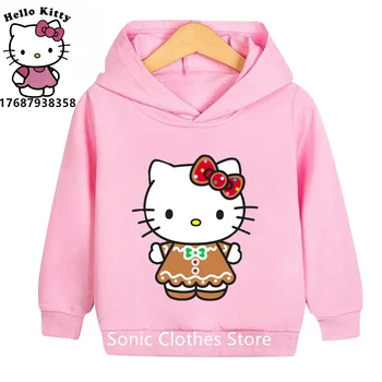 Новые толстовки Hello Kitty, детская толстовка с принтом, одежда с длинным рукавом для подростков, мальчиков и девочек, детский пуловер от 4 до 12 лет
