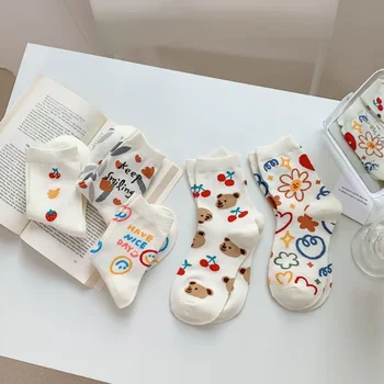 Новые Японские Чулки для девочек с Милым Мультяшным Медведем Носки Tide Tube Хлопчатобумажные Носки ярких Цветов