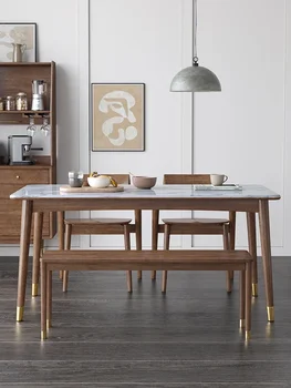 Обеденный стол из каменной плиты, массив дерева, небольшая квартира в скандинавском стиле, современный простой стол класса люкс, комбинированный стол со стулом
