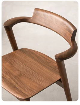 Обеденный стул из массива черного ореха в стиле ретро для домашней гостиной, простой стул для отдыха со спинкой