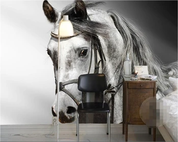 Обои Beibehang гостиная черно-белый классический эскиз лошади, индивидуальный художественный фон, фотообои для украшения дома