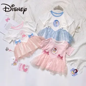 Одежда для маленьких девочек Disney, Сетчатая футболка для девочек, Новинка 2023 года, Топ с короткими рукавами 