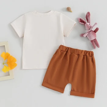 Одежда Для маленьких мальчиков с принтом Пасхального кролика, футболка с коротким рукавом, топы и эластичные шорты для бега трусцой, летний комплект