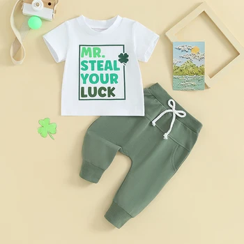 Одежда для новорожденных мальчиков St Patricks, рубашки Mr. Steal Your Luck, штаны для бега трусцой, Одежда для малышей St Patrick из 2 предметов