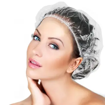 Одноразовая шапочка для душа, Пластиковая Водонепроницаемая женская шапочка для волос, шапочка для краски для волос, Прозрачные шапочки для ванной