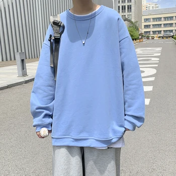 Однотонные мужские толстовки Harajuku с круглым вырезом, мужская повседневная уличная одежда в стиле хип-хоп, пуловер, пара толстовок Youthfull Vitality