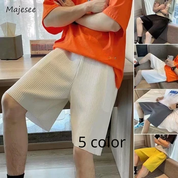Однотонные шорты Мужские Летние, 5 цветов, драпированные, простые, повседневные, японский стиль, спортивный шик, подростковая жизнеспособность, Дышащая Длина до колен