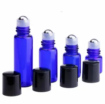 Оптовая продажа пустых синих рулонных бутылок с эфирным маслом для ароматерапии 1 мл, 2 мл, 3 мл, 5 мл с черной крышкой 3000 шт. /лот SN68