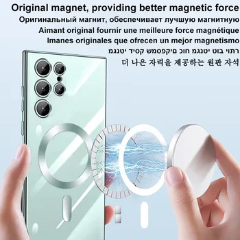 Оригинальная Беспроводная Крышка С Магнитным Покрытием Для Magsafe Case SamsungGalaxy S21 Fe S22 Plus S23 Ultra 4K Glass Полная Защита Камеры