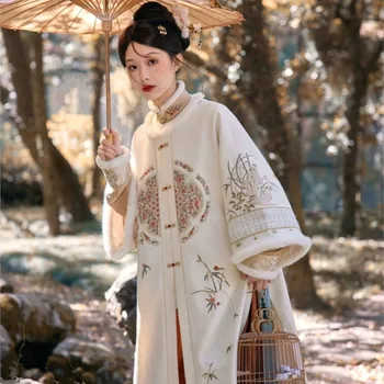 Оригинальное женское повседневное платье Hanfu с круглым вырезом в стиле династии Мин, халат с утолщенным воротником-стойкой, Красная куртка, юбка с лошадиным лицом, юбка