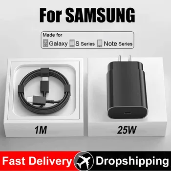 Оригинальное Супер Быстрое Зарядное Устройство PD 25 Вт для Samsung Galaxy S20 S21 S22 S23 Ultra S10 S9 Note 10 + Быстрая Зарядка от USB C до кабеля Type C.