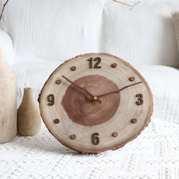 Оригинальные настольные часы из массива дерева, художественные часы с деревянным кольцом, бесшумные часы для спальни