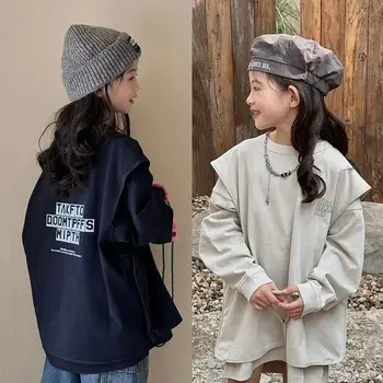 Осенне-зимняя модная толстовка-двойка Y2K, универсальный детский пуловер, детская одежда Kawaii, детские топы с длинными рукавами