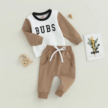 Осенняя одежда для малышей из 2 предметов С длинным рукавом и буквенным принтом, Свободные Топы и Брюки, Комплект Теплой Одежды для малышей