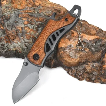 Открытый Портативный складной нож Стальная деревянная цепочка для ключей с защитой от высоты, Титановый нож для выживания, инструмент для охоты и спасения