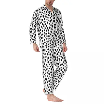 Пижама с Далматинскими пятнами, мужская пижама в горошек, Кавайная Пижама для спальни, Осень, 2 предмета, Винтажный домашний костюм Оверсайз