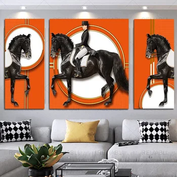 Плакаты и принты с абстрактной лошадью и джентльменом оранжевого цвета, современная живопись на холсте, религиозные настенные панно для декора гостиной