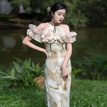 Платье для вечеринок Cheongsam в китайском стиле, свадебное платье Ципао, тонкое современное сексуальное элегантное платье Ципао с цветочным рисунком во французском стиле.