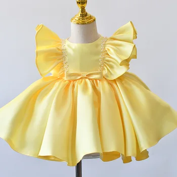 Платья для маленьких девочек Желтое пятно, платье на День рождения, одежда для Рождественской вечеринки, платье принцессы для крещения новорожденных, платье для выступления на фортепиано для малышей