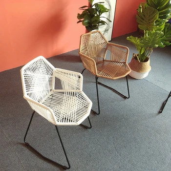 Плетеный одноместный стул, скандинавский современный простой домашний балкон, стол и стул во внутреннем дворе, ротанговый стул, металлический обеденный стул