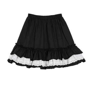 Плиссированная мини-юбка Harajuku Kawaii, женская летняя юбка в стиле Лолиты, Готическая Черная юбка с высокой талией, белые кружевные короткие юбки-пачки для школьниц
