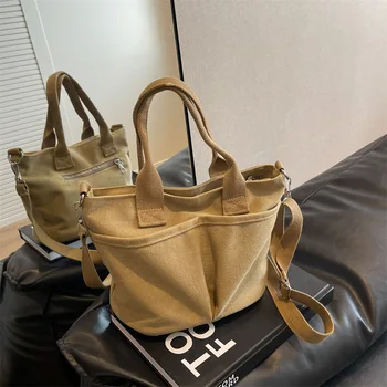 Повседневная простая холщовая сумка через плечо, женская модная сумка-тоут, ручная сумка для работы, большая вместительная сумка для покупок через плечо