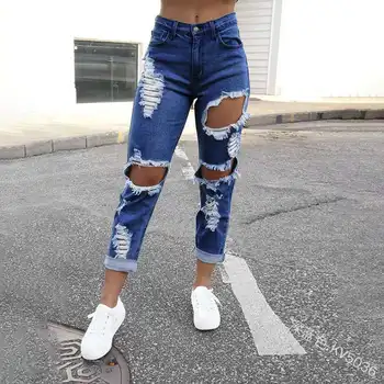 Повседневные летние прямые джинсовые брюки с рваными дырками, уличная одежда Y2K INS, женские модные джинсы со средней талией