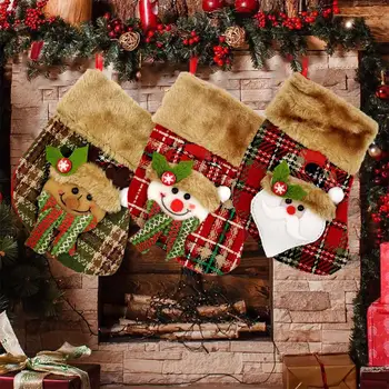 Подвеска в виде Рождественской елки, Рождественский чулок, рождественские носки коричнево-белого цвета, рождественские красные украшения, прочные украшения Y4F7