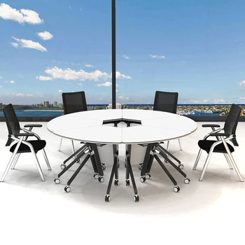 Простой складной тренировочный стол из стали и дерева, черно-белый овальный комбинированный стол для совещаний, длинный стол, передвижные столы