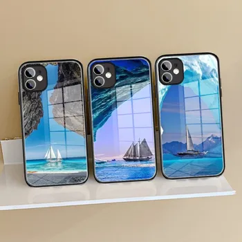 Путешествия Горы Море Пляж Чехол Для Телефона Из Закаленного Стекла ДЛЯ iPhone 14 13 11 12 Pro 8 7 Plus X 13 Pro MAX XR XS MINI Черные Чехлы